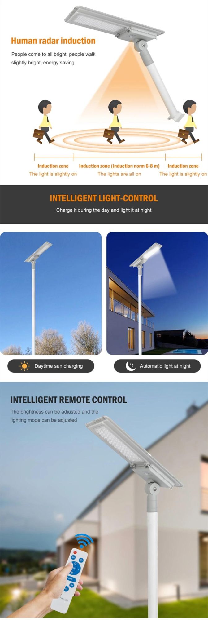 Garden Outdoor Integrated IP65 Waterproof 60W 100W 200W All in One Solar LED Street Lamp