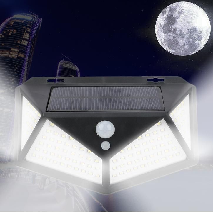 Wall Mounted Outdoor Patio Lamp 100LED Solar Rechargeable Wall Lamp Emitting Light on All Sides Human Body Sensor Lamp