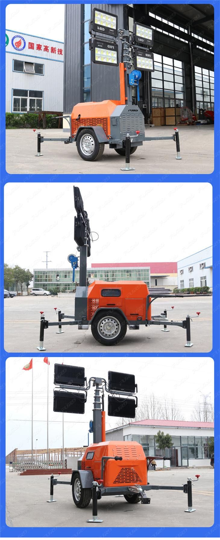 Gasoline Generator 7m Trailer Mobile Lighting LED Portable Light Tower
