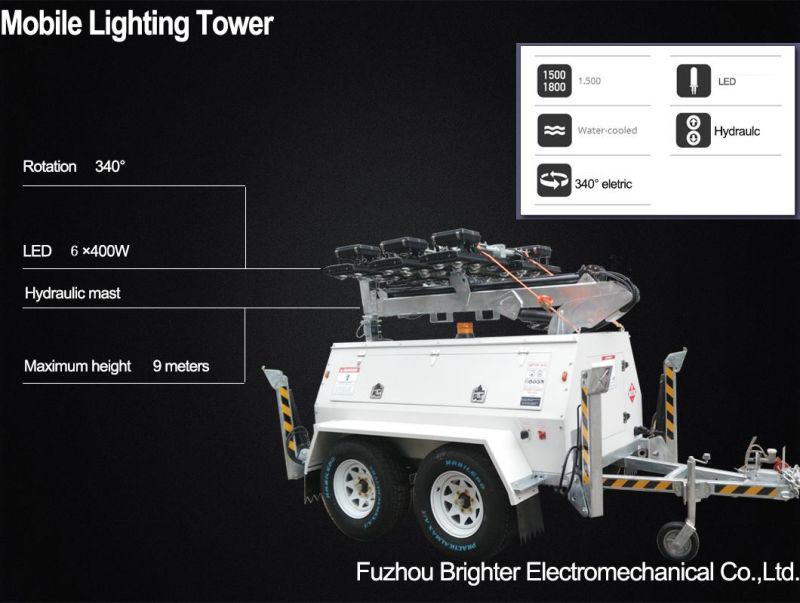 Hydraulic Mast Mobile Lighting Tower for Emergency Rescue with LED and Trsailer Klt-10000 LED