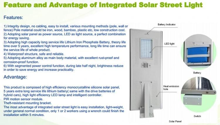 20W LED Street Light with Integrated Solar Panel System