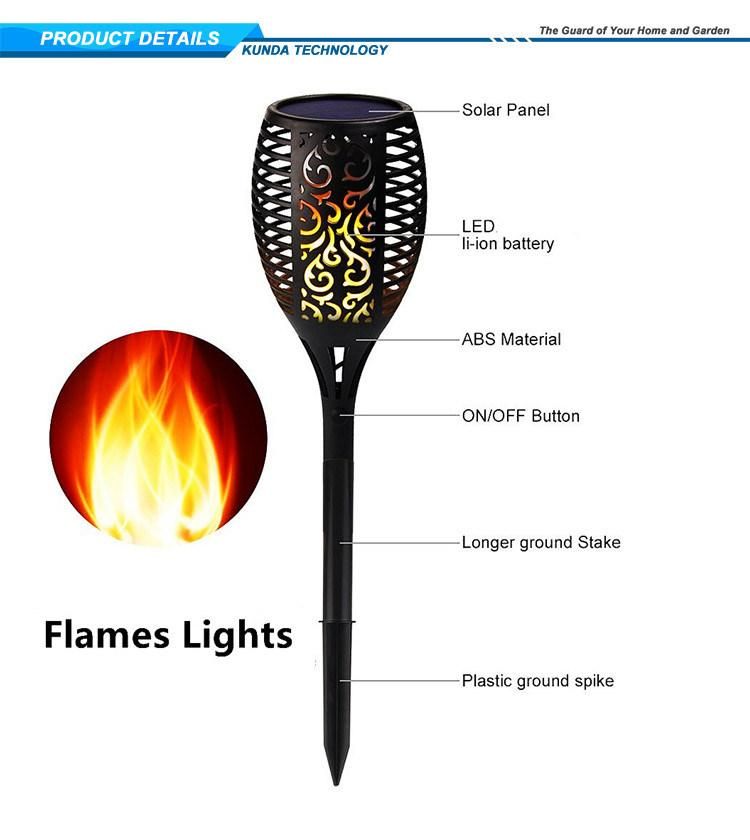 4 Pack IP65 Waterproof Garden Pathway LED Solar Torch Light with Flashing Flames