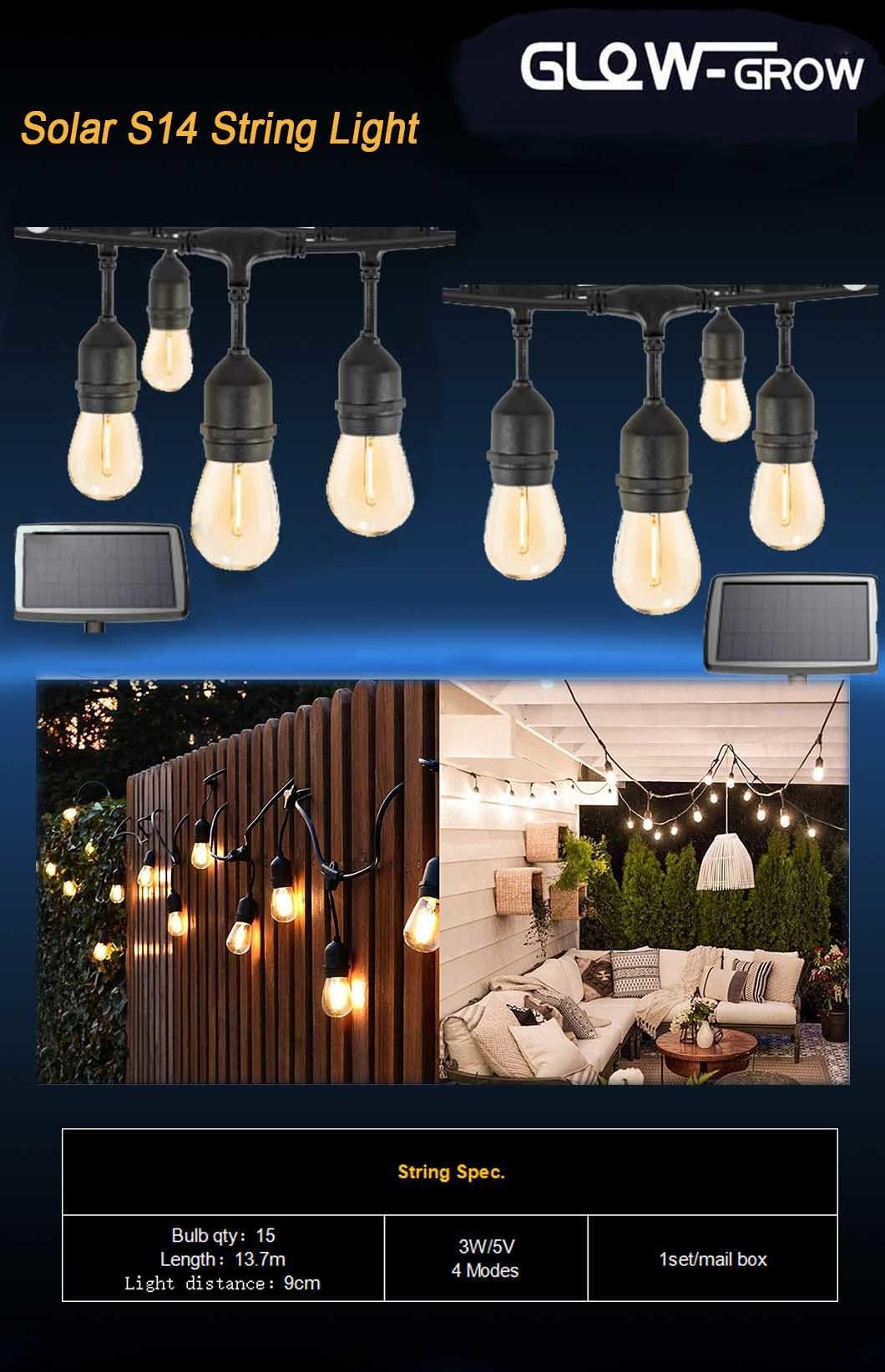 Waterproof Solar Powered Bulb String Lights for Garden Decoration