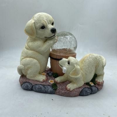 Resin Dog Statue Garden Animal Shape Solar Garden Light