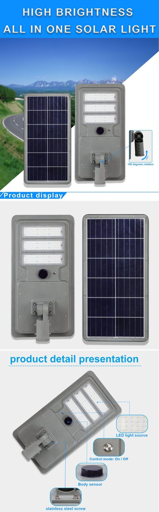 Outdoor High Power IP65 50W 80W 120W 60 Watt Solar Street Light Manufacturer