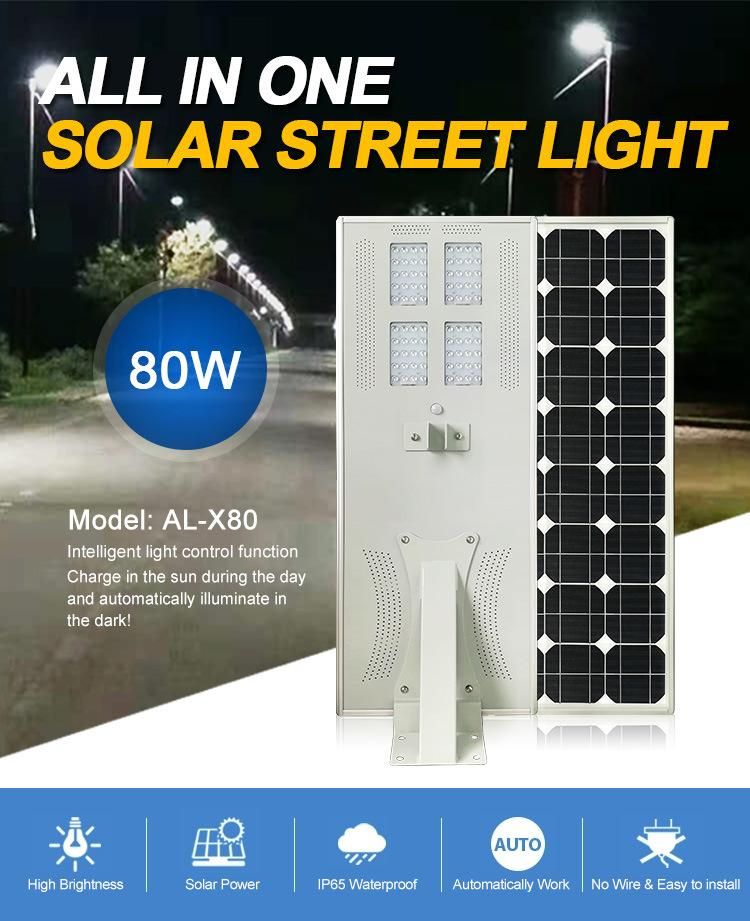 Aluminum Alloy Body 80W Integrated Solar LED Street Light