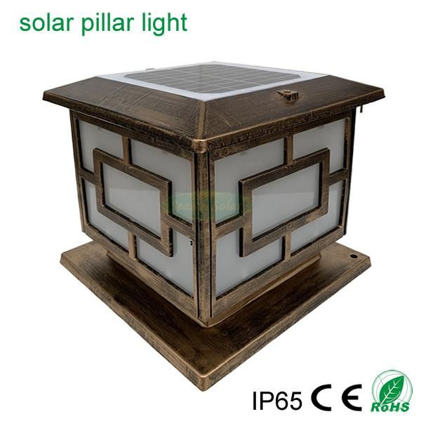 Outdoor Square Main Gate Lighting 5W Solar Post Cap Light with Double LED Lights & Lamp