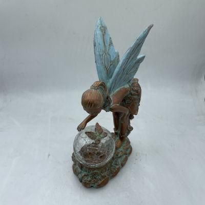 Angel and Luminescent Ball Sculpture Waterproof Solar LED Fairy Garden Home Resin Decorated Angel Sculpture