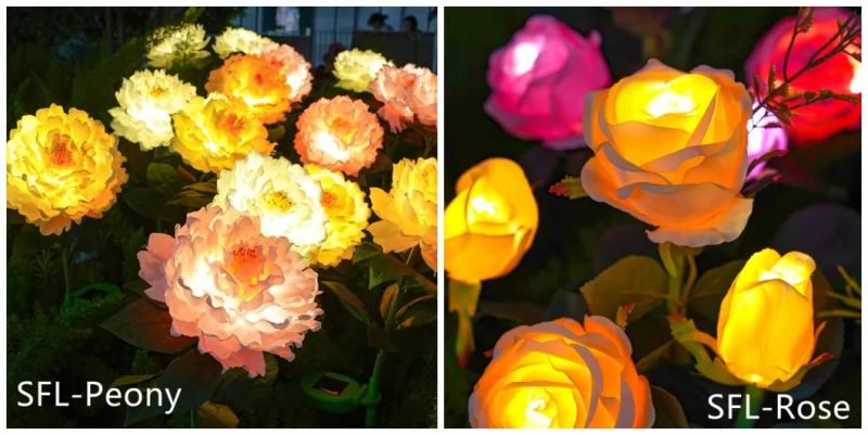 Factory Direct Sale Decorative LED 3 Heads Flowers Pink Yellow White Color Solar Lights for Flower Beds