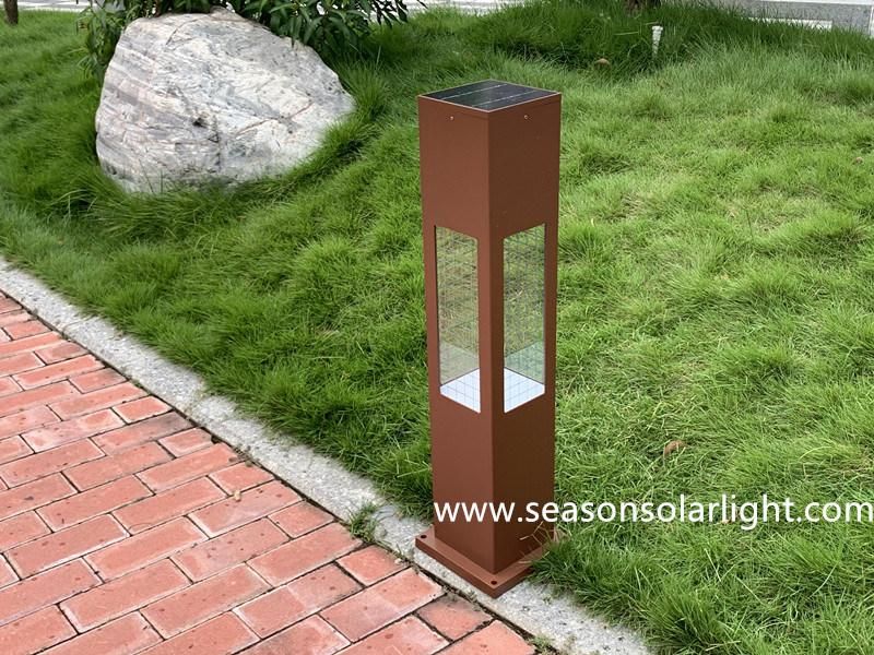 Modern Square Standing Solar Lighting LED Bollard Light with Solar Panel System & Luz LED