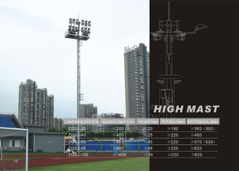 High Mast, Stadium Lighting Column, 15m, 25m, 30m