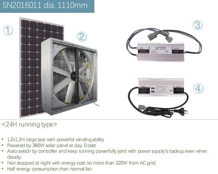 48 Inch 350W Solar Powered Workshop Air Circulation Fan with AC Adaptor for Nonstop Working (SN2016011)