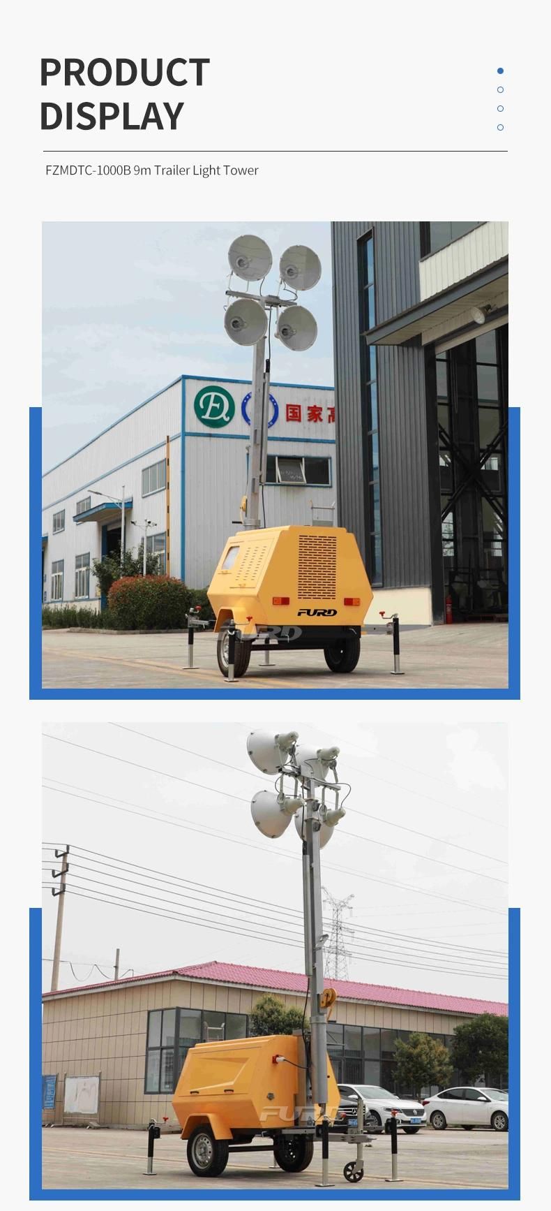 Generator Trailer Lighting Tower with Metal Halide or LED Flood Light Fzmdtc-1000b