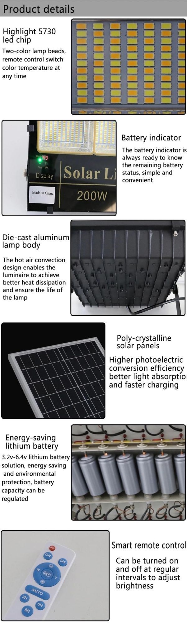 Save Energy High Brightness 30W-300W Aluminium Garden Outdoor IP65 Solar LED Flood Light