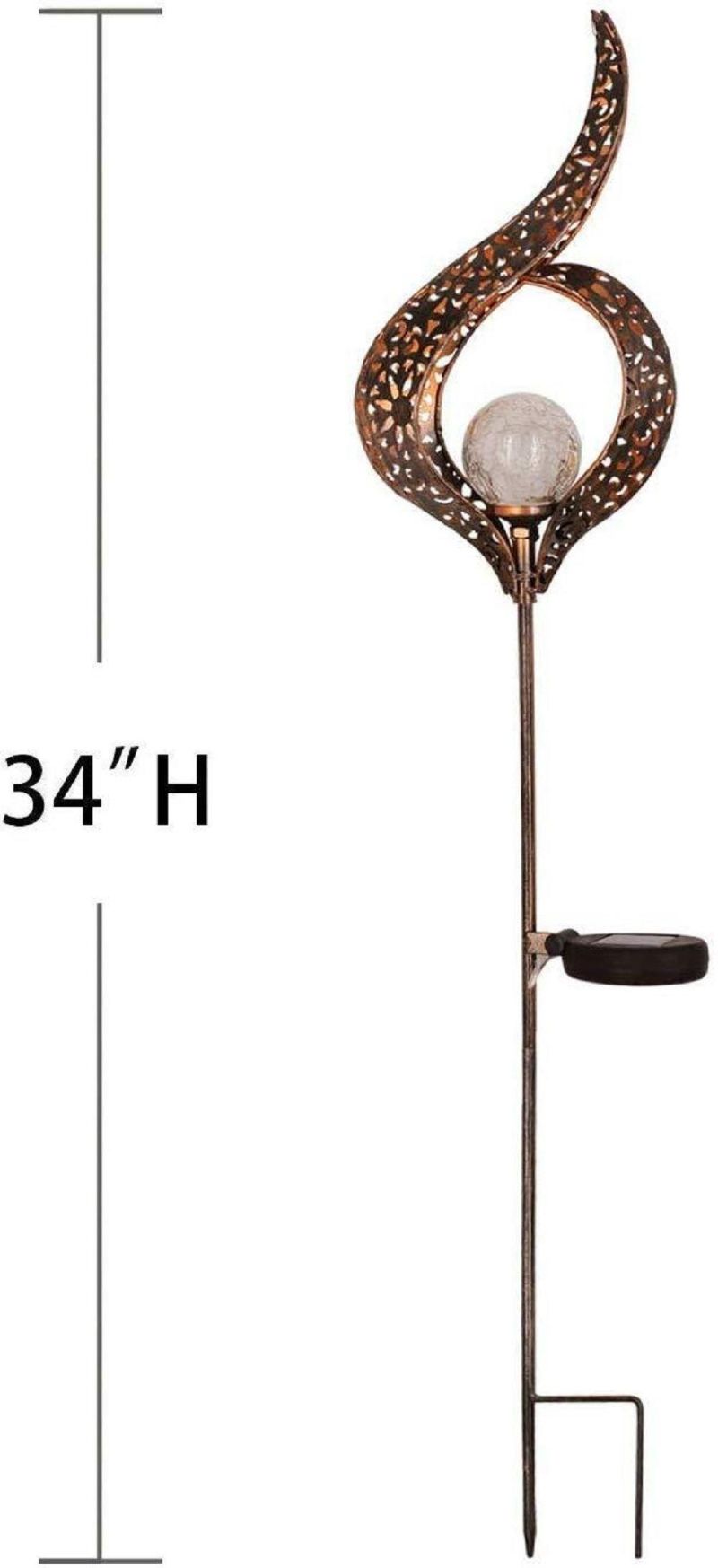 Waterproof Metal LED Stake Pathway Decorative Lights, Outdoor Solar Light Garden Flower Solar Lights Crackle Glass Globe Stake Light Esg17896