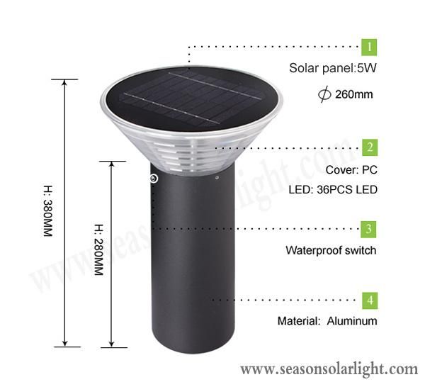 Bright LED Lighting Fixture 5W Solar Cell Lamp Outdoor Garden Solar Pillar Lamp with LED Light