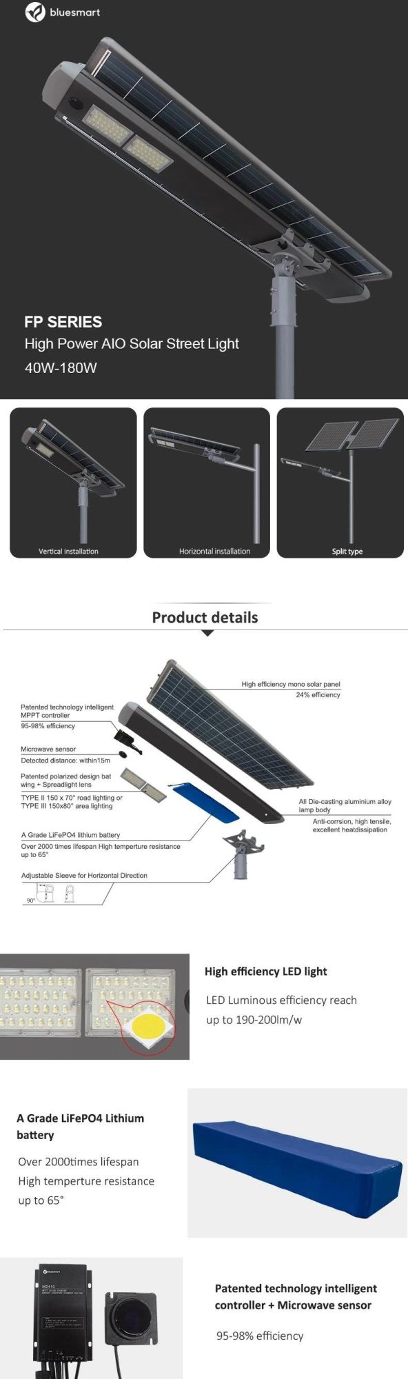 Solar Products Solar Street Lights All in One Integral High Power LED Solar Street Light with LiFePO4 Batery