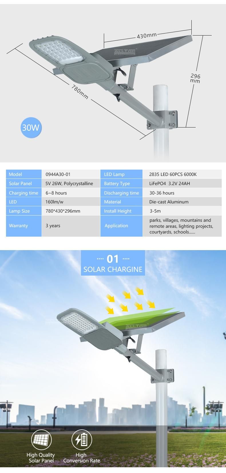 Alltop Hot Products Solar Charging IP65 Waterproof 30 60 Watt LED Solar Street Lamp