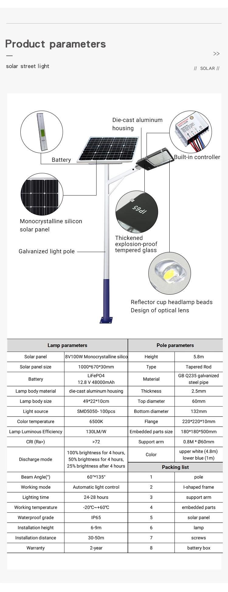 100W Solar Street Lights Waterproof Outdoor LED Street Lamp