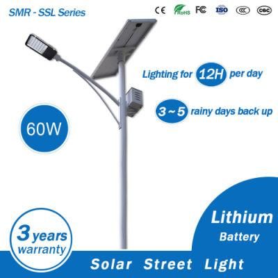 60W LED Outdoor Light Solar Lamp Lithium Battery Solar LED Street Light with Pole Form Chinese Manufacturer