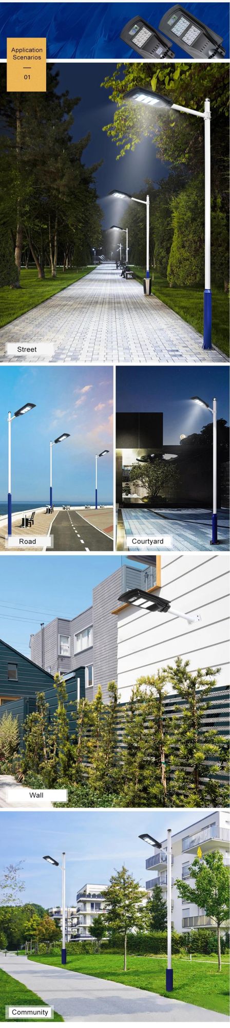 Solar Power Light Automatic Sensor LED Street Light Outdoor Garden Street Lamp