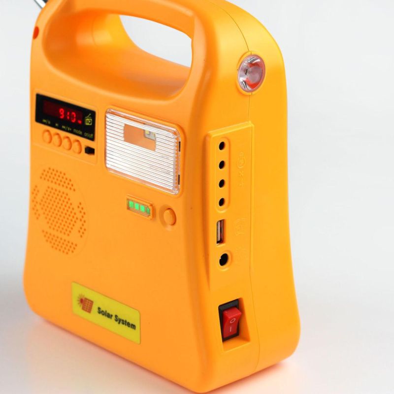 Mini Portable 5W Solar Home System Solar Power Generator with Torch Light/Reading Light/FM Radio/USB/3 LED Bulbs