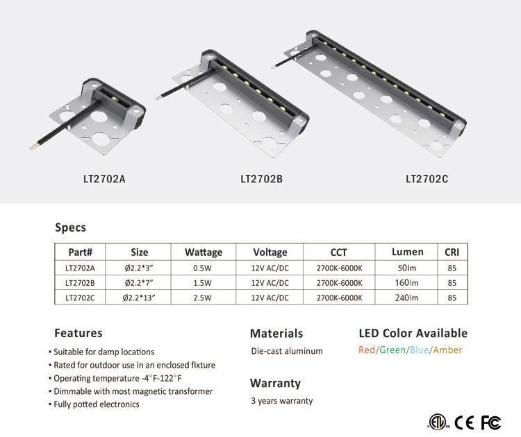 Lt2702c 2.5W 240lm 13 Inch IP65 Waterproof Stainless Steel & Cast Aluminium LED Hardscape Light for Garden Step Lighting