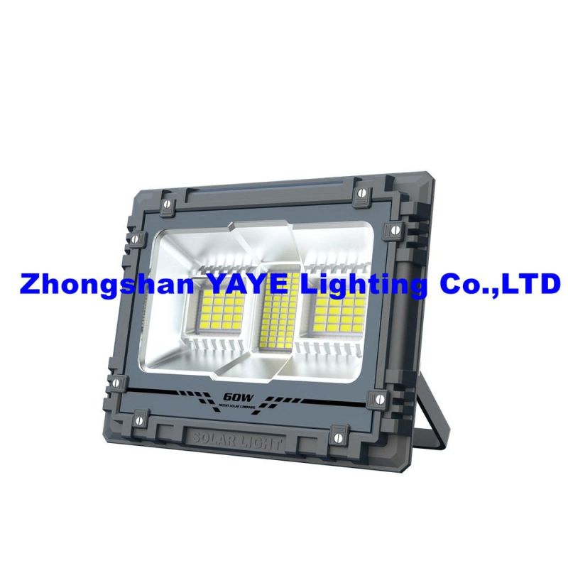 Yaye 2022 Hottest Sell 60W RGB Solar LED Flood Light with Control Modes: Time /Light Control +Remote Controller+ bluetooth Music Rhythm Stock 1000PCS