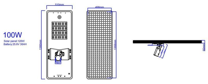 Adjustable Angle Integrated All in One 100W Outdoor Lighting Solar Panel System Energy Saving