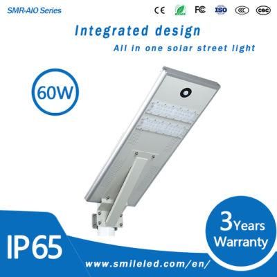 60W All in One Motion Sensor Solar LED Street Light for Landscape, Road, Hotel, Residential, Garden