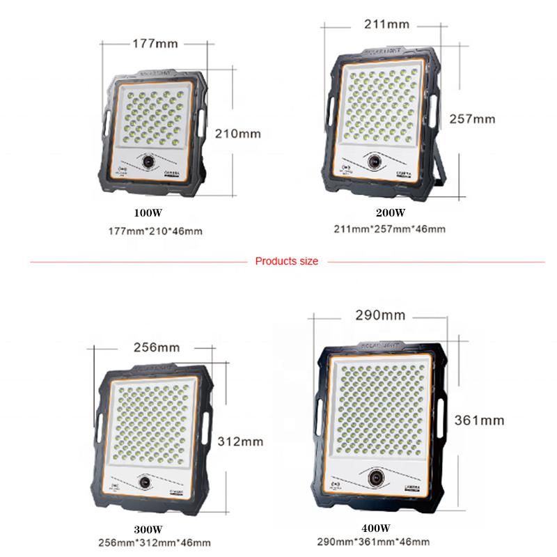 High Lumen 100W 200W 300W 400W Waterproof IP67 with Camera CCTV 4G WiFi Solar Panel LED Street Light Home Security Outdoor Use LED Lighting Sensor