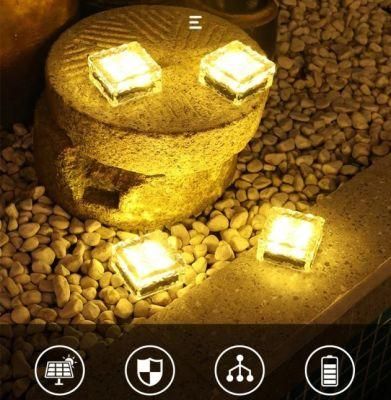 Outdoor Paver Glass Brick Ice Cube Rocks RGB 4 LED Solar Garden Lights with Remote Control for Pathway Driveway Landscape