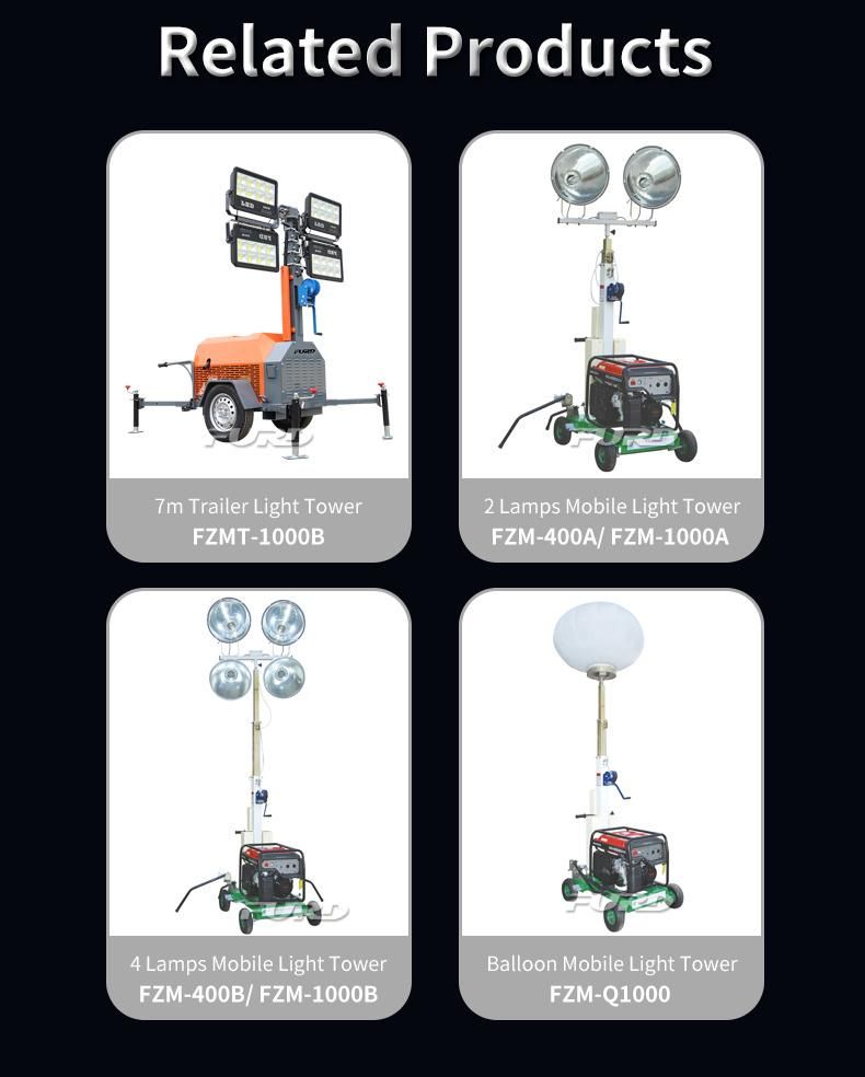 Outdoor Night Lighting Mobile Generator Powered Mobile Light Tower