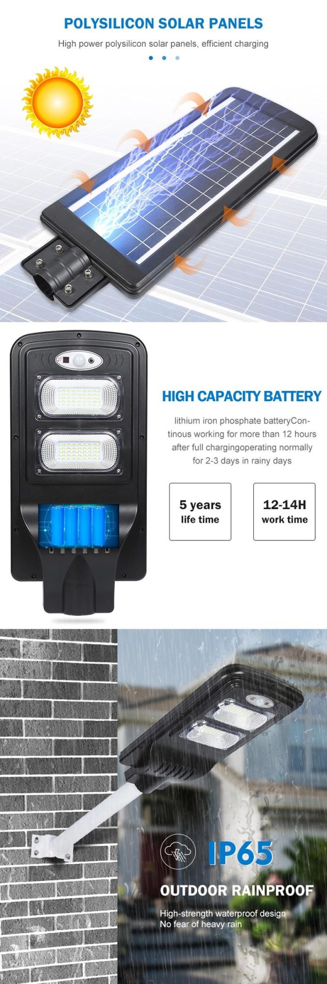 20W Remote Time Control Light-Operated with Motion Sensor IP65 Waterproof All in One Solar LED Street Lights, 40W 60W 80W Energy Saving Power System Home Light