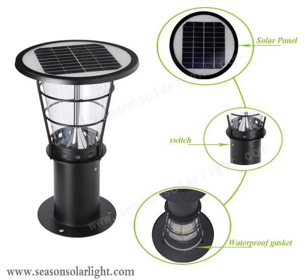 Solar Powered LED Lighting Lamp 5W Solar Panel Garden Outdoor Gate Solar Pillar Light