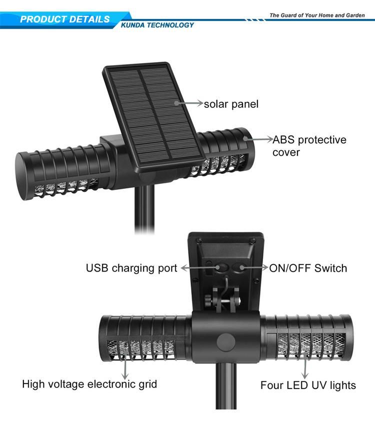 High Voltage Shock Solar Powered UV LED Waterproof Garden Mosquito Killer Light with Solar Powered USB Charging