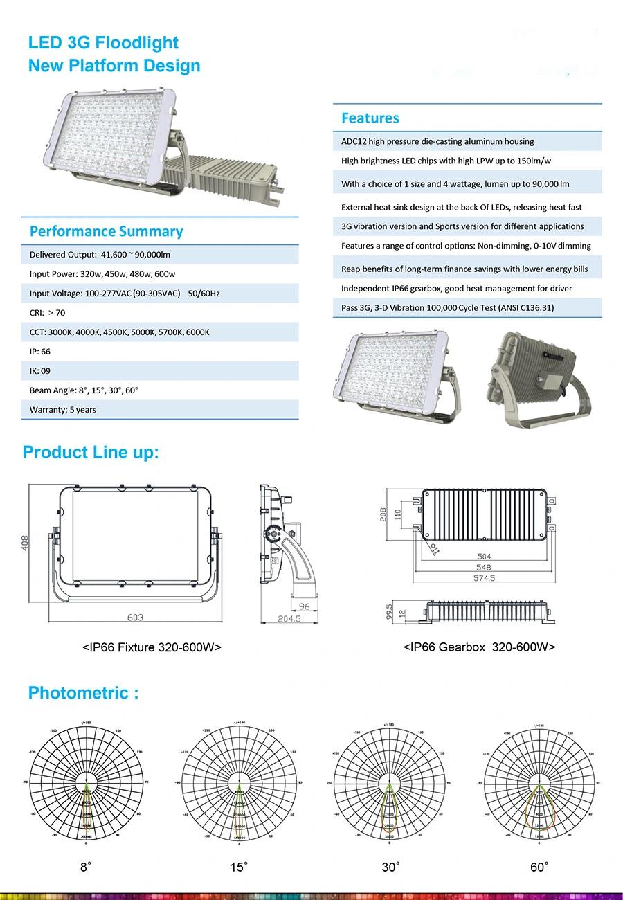 600W/480W/320W LED Flood Light/Spot Light Used for Sea Port