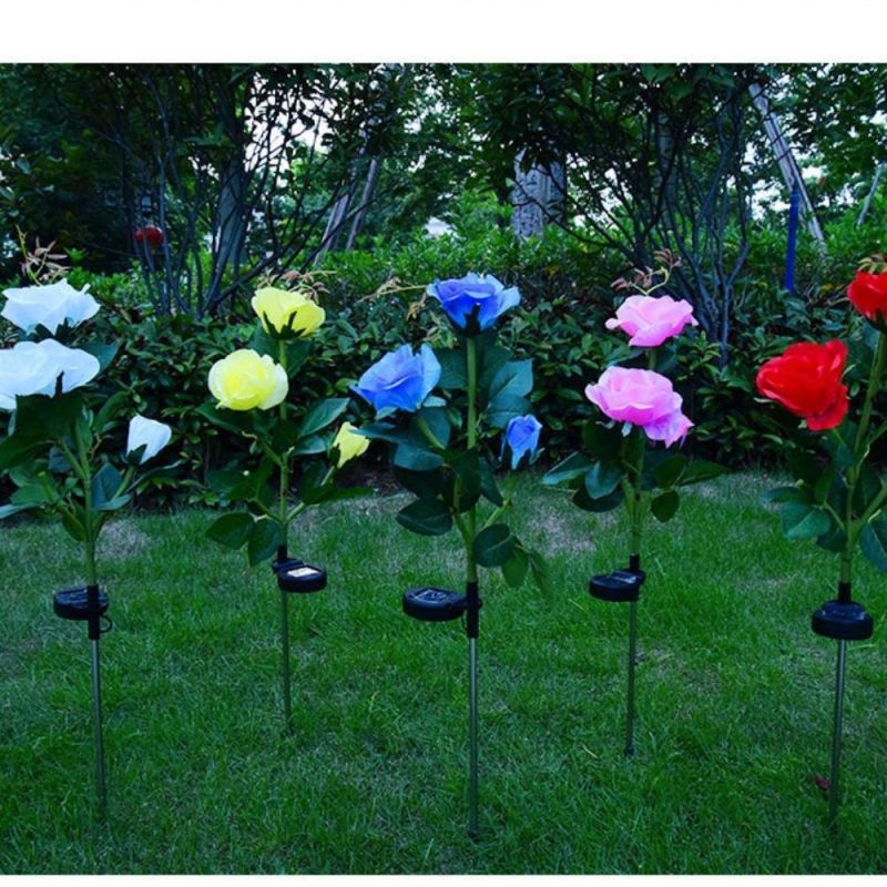 Waterproof LED Solar Rose Stake Light Outdoor Flower Stake Light Patio Pathway Garden Decor Wyz19672