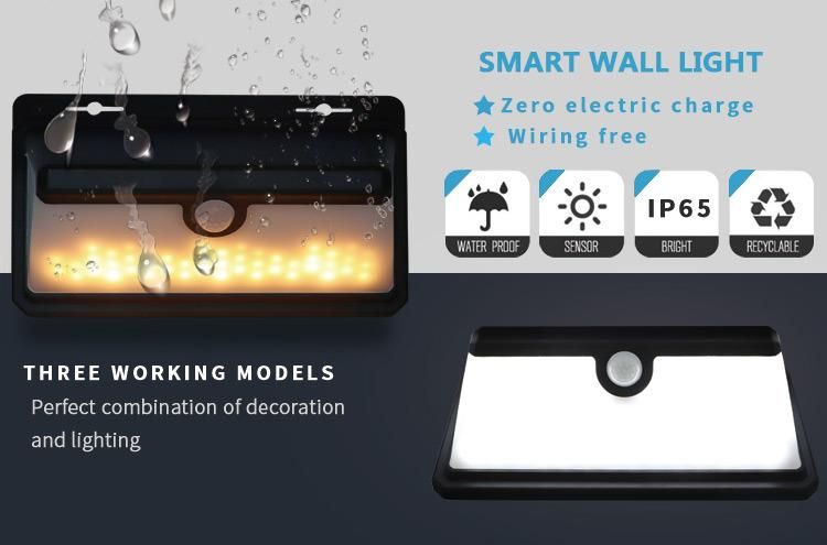 New Battery Energy Powered 3W Motion Sensor Garden Lamp IP65 Smart Solar Wall LED Light for Outdoor Waterproof