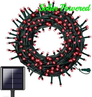 CE RoHS Red Solar Powered Christmas LED Fairy String Light Garland Light with IP44 Waterproof for Home Garden Festival Wedding Party Decoration