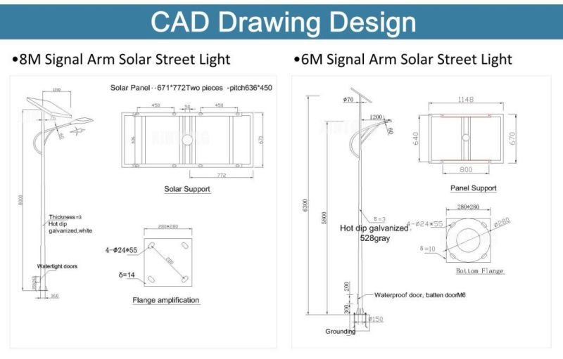 5 Years Warranty LED Solar Street Light 10m 12m Galvanized Street Lighting Pole