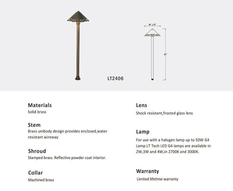 2020 High-Ranking Die-Cast Brass Path Light Fixture for 12V G4 Lamp Outdoor Garden Lighting