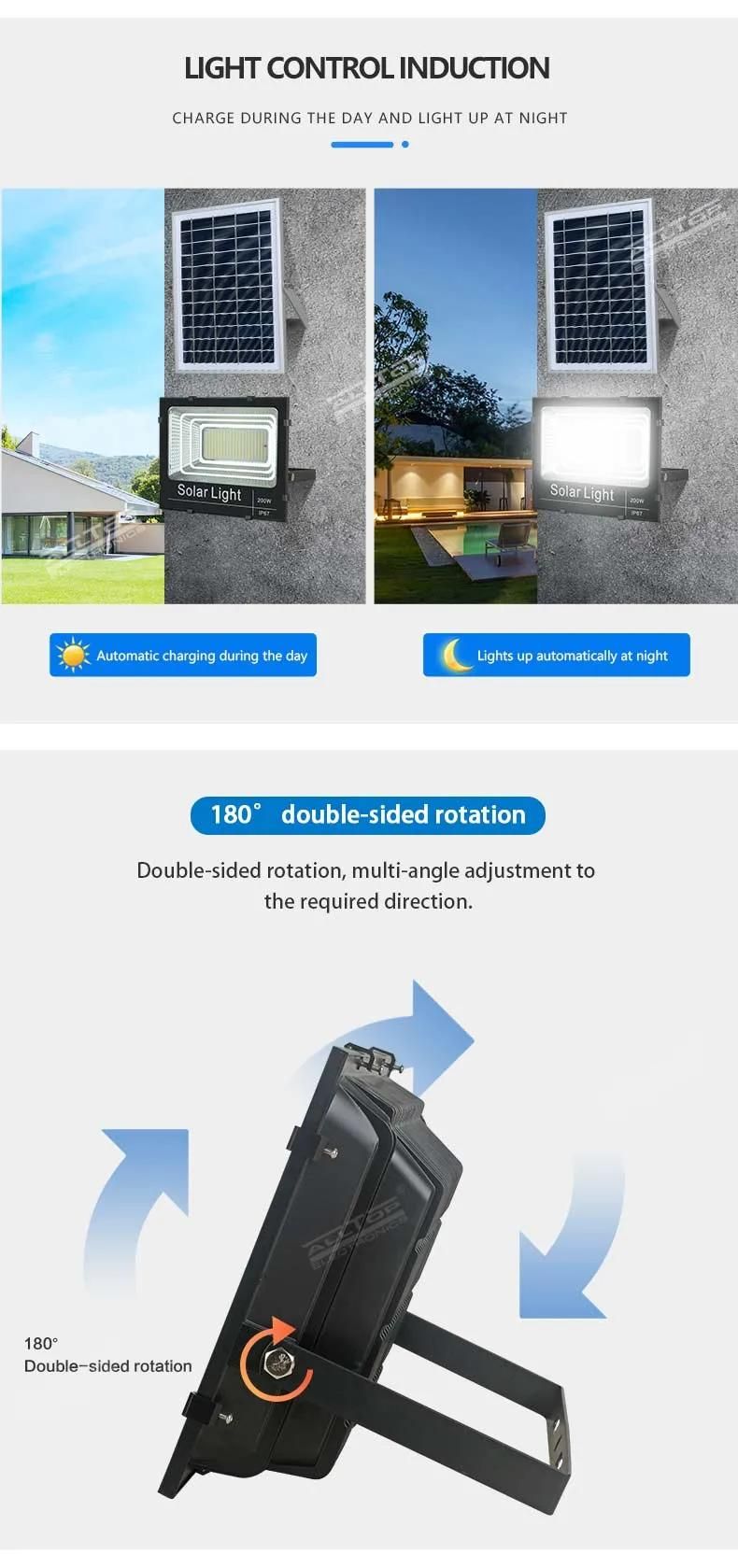 Alltop New Listed SMD Waterproof IP67 25 40 60 100 200 300 W LED Outdoor Landscape Solar Power Floodlight