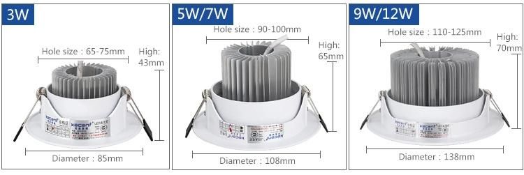 Down Light LED Ceiling Recessed Downlight Home Store Use 3W 5W 7W 9W 12W Downlight