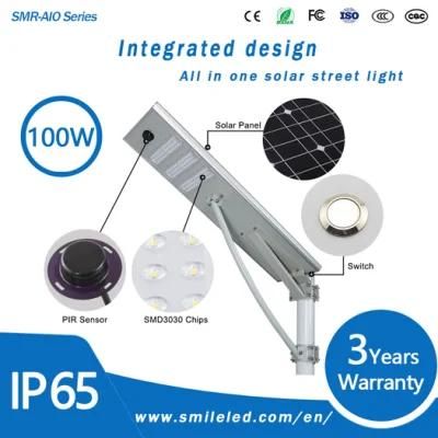 New Style All in One Smart Solar Street Light IP65 Outdoor Lighting 100W LED Integrated Solar Street Light