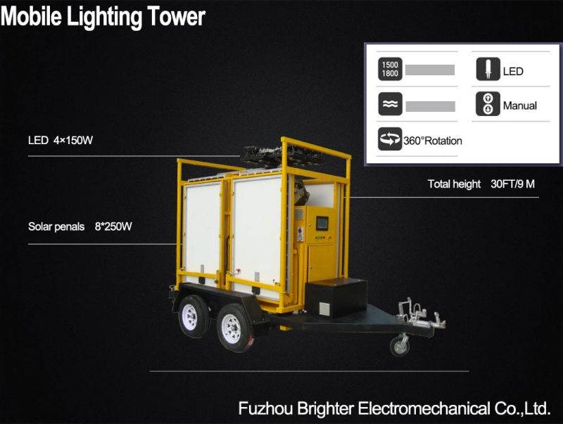 Solar Light Emergency Mobile Lighting Tower with Trailer and Silent Running